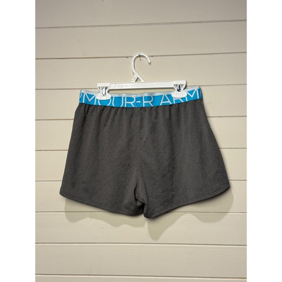 Under Armour Women's Gray Athletic Shorts Blue Waistband Drawstring Size Medium - Picture 2 of 7